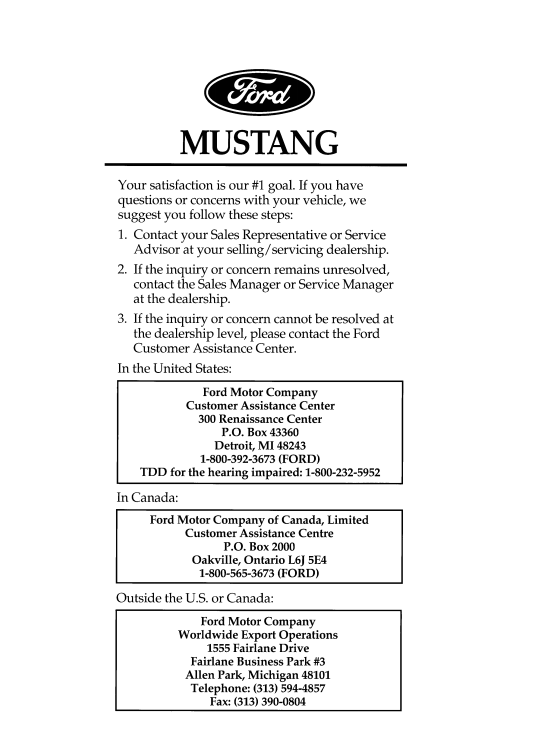 1996 Ford Mustang Owner’s Guide Image