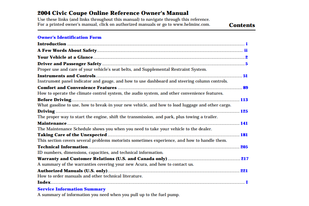 2004 Honda Civic Coupe Owner’s Manual (2-door) Image