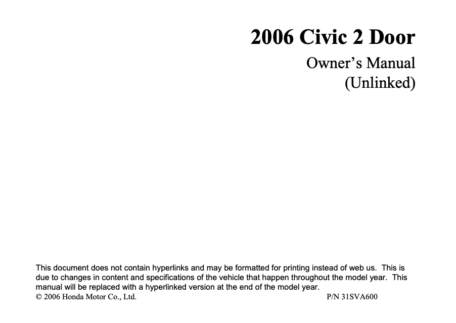 2006 Honda Civic Coupe Owner’s Manual (2-door) Image