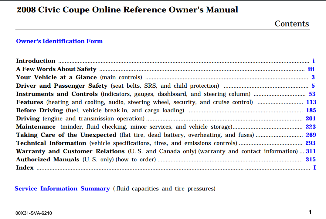 2008 Honda Civic Coupe Owner’s Manual (2-door) Image