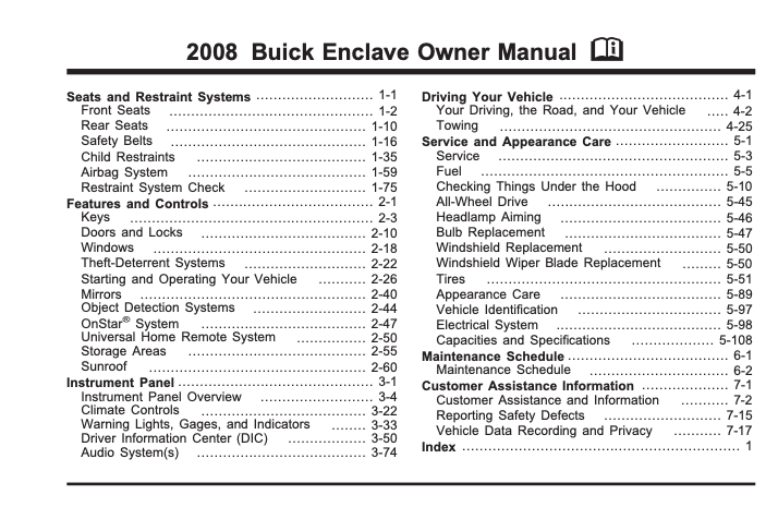 2008 Buick Enclave Owner’s Manual Image