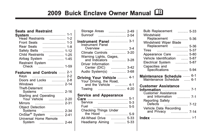 2009 Buick Enclave Owner’s Manual Image