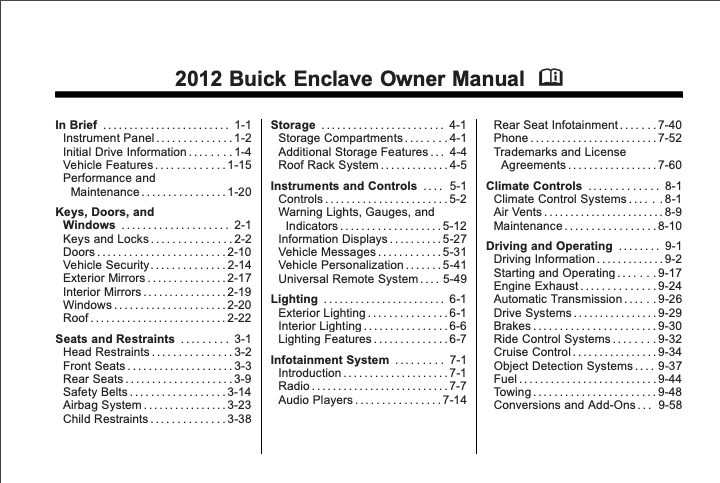 2012 Buick Enclave Owner’s Manual Image