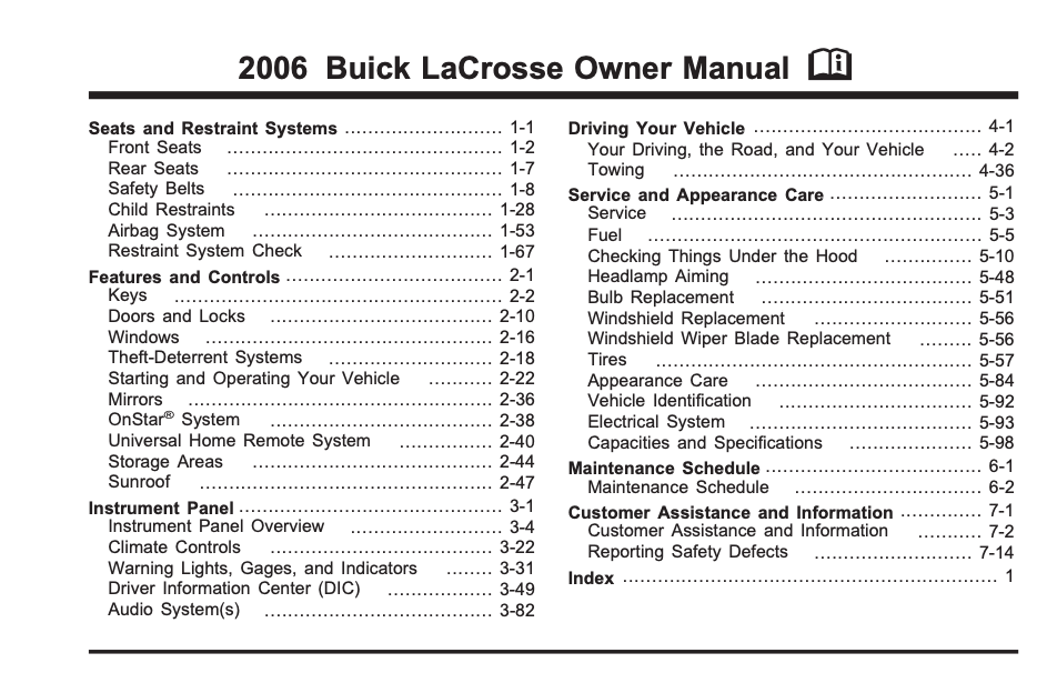 2006 Buick LaCrosse Owner’s Manual Image