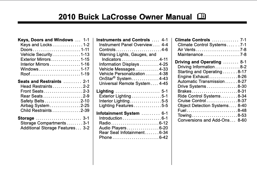 2010 Buick LaCrosse Owner’s Manual Image