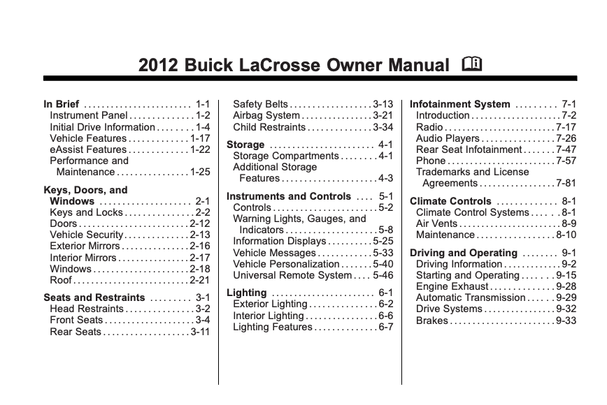 2012 Buick LaCrosse Owner’s Manual Image