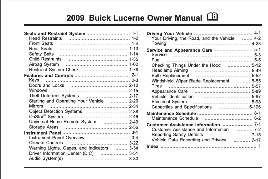 2009 Buick Lucerne Owner’s Manual Image