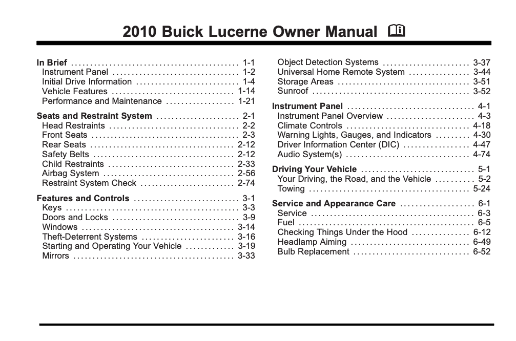 2010 Buick Lucerne Owner’s Manual Image