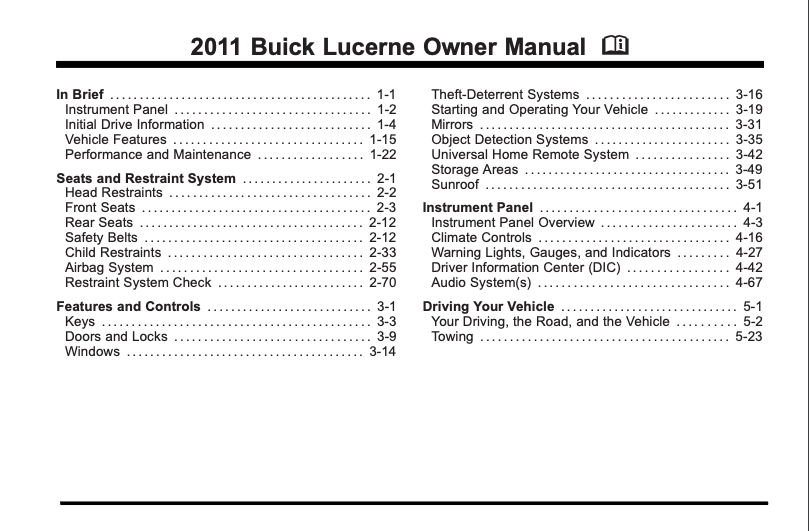 2011 Buick Lucerne Owner’s Manual Image