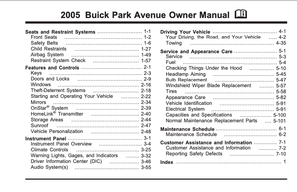 2005 Buick Park Avenue Owner’s Manual Image