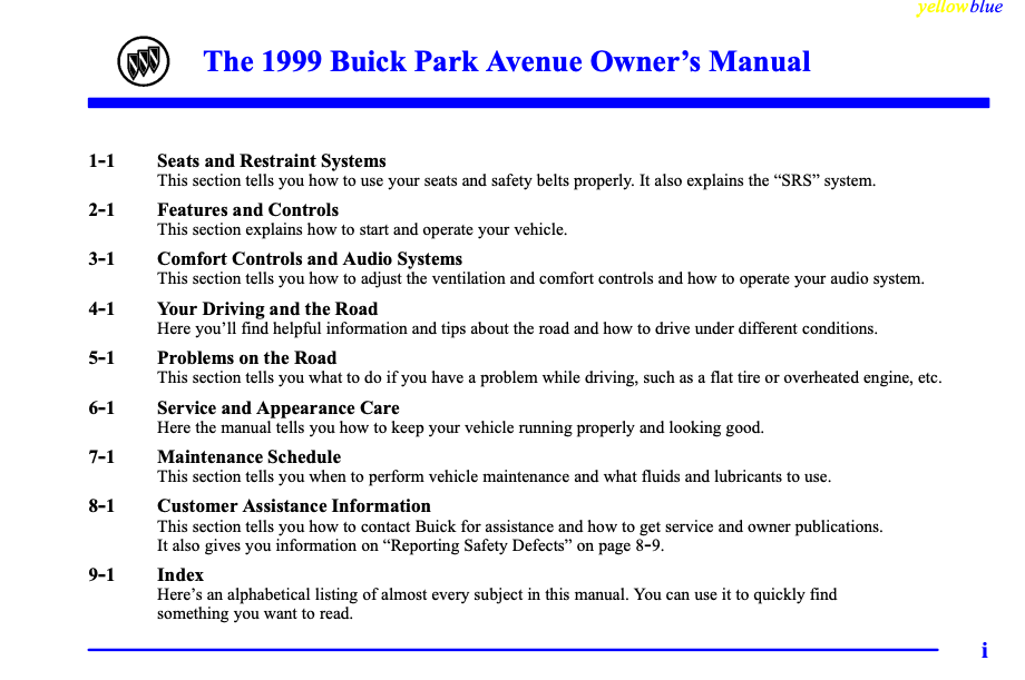1999 Buick Park Avenue Owner’s Manual Image