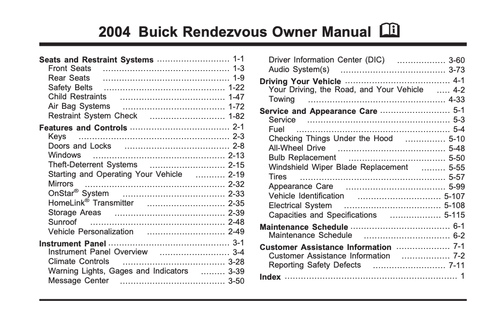 2004 Buick Rendezvous Owner’s Manual Image