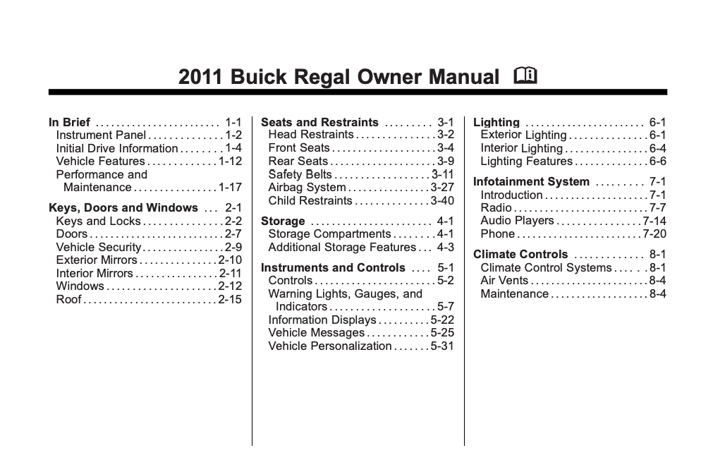 2011 Buick Regal Owner’s Manual Image