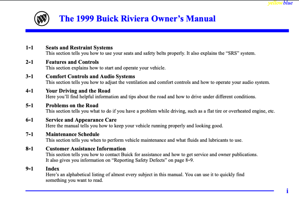 1999 Buick Riviera Owner’s Manual Image