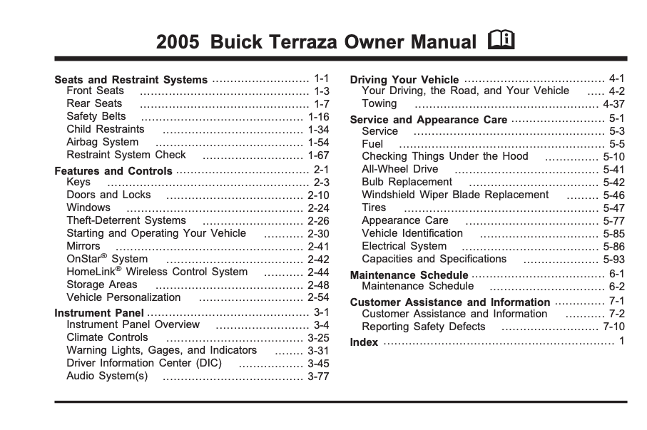 2005 Buick Terraza Owner’s Manual Image