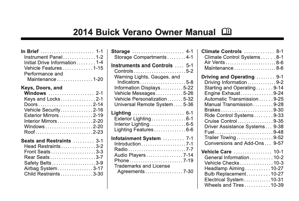 2014 Buick Verano Owner’s Manual Image