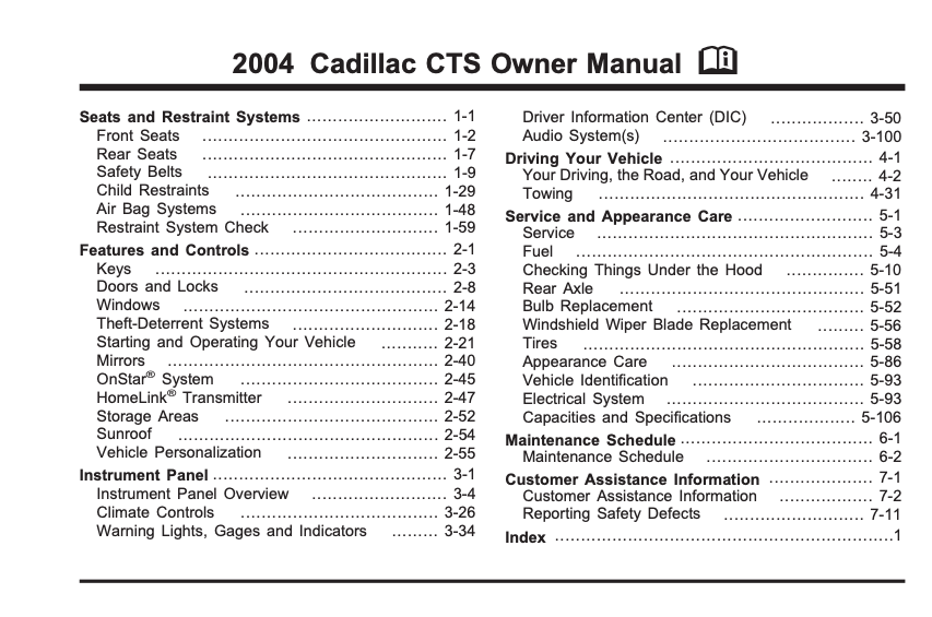 2004 Cadillac CTS Owner’s Manual Image