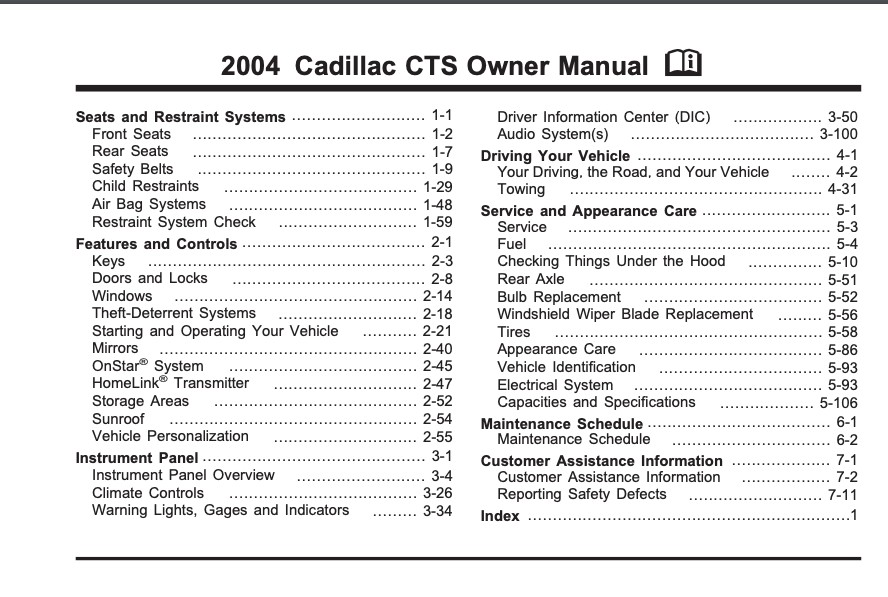 2004 Cadillac CTS-V Owner’s Manual Image