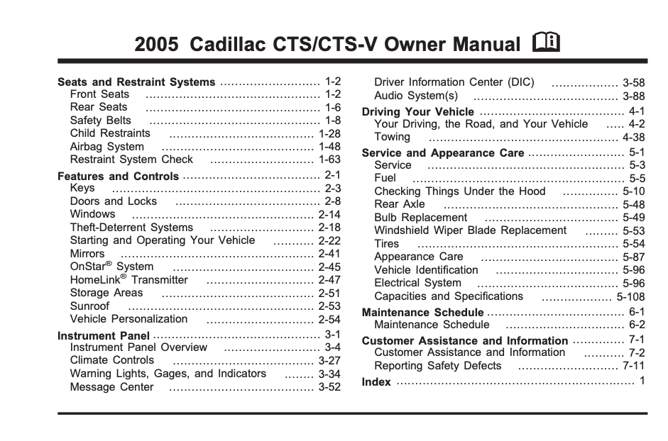2005 Cadillac CTS-V Owner’s Manual Image