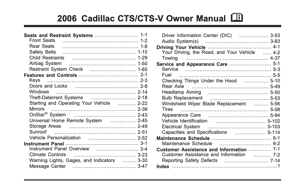 2006 Cadillac CTS-V Owner’s Manual Image