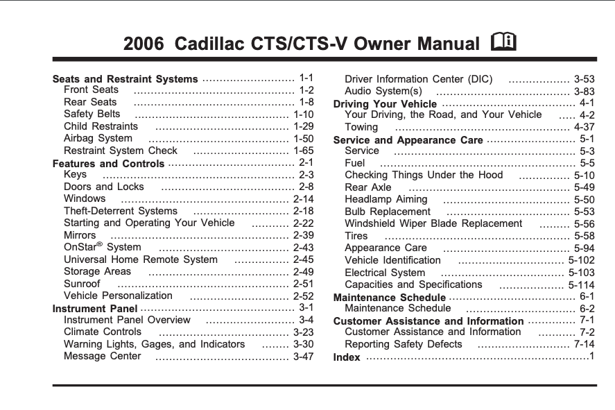 2006 Cadillac CTS Owner’s Manual Image