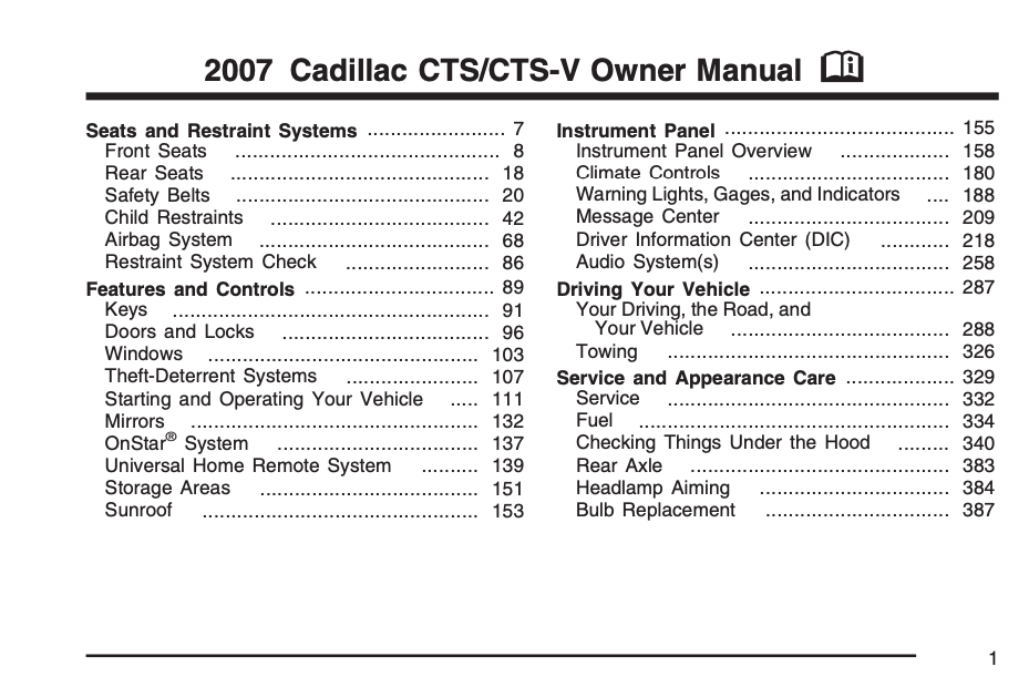 2007 Cadillac CTS-V Owner’s Manual Image