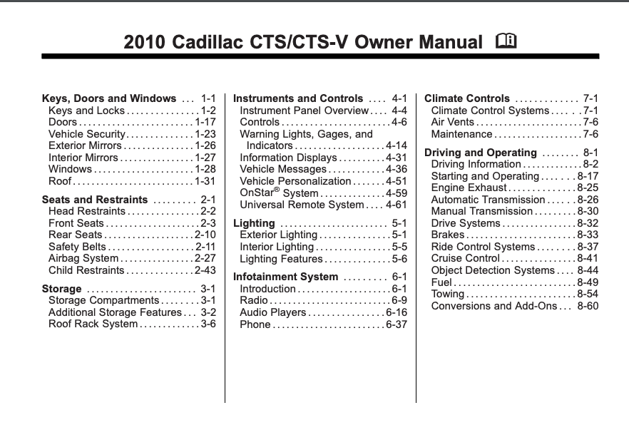 2010 Cadillac CTS Owner’s Manual Image