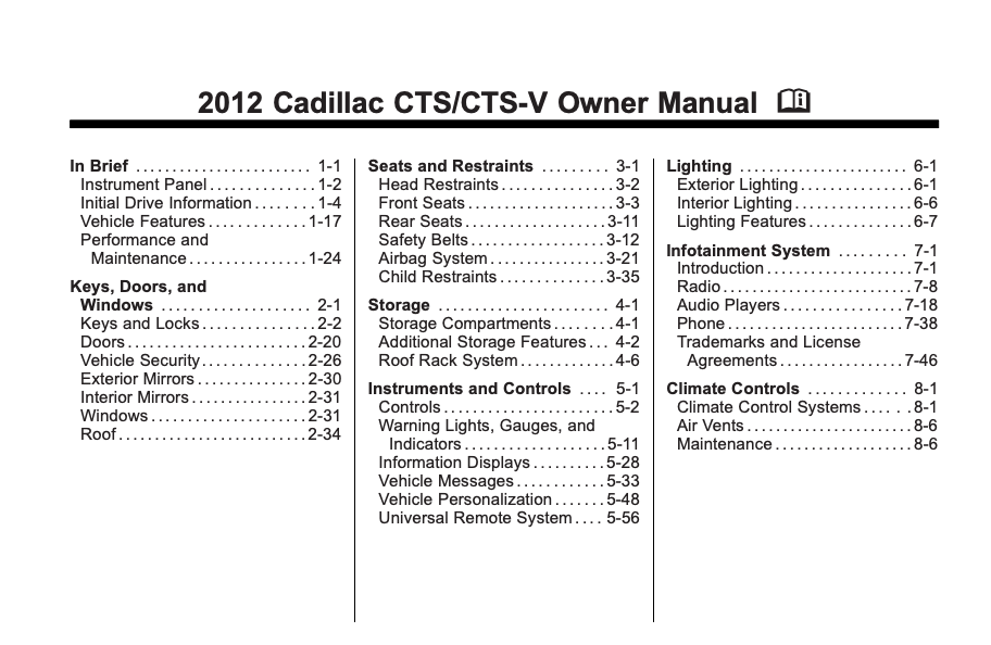 2012 Cadillac CTS-V Owner’s Manual Image