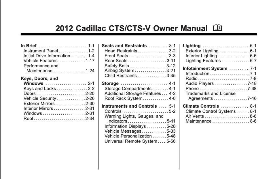 2012 Cadillac CTS-V Wagon Owner’s Manual Image