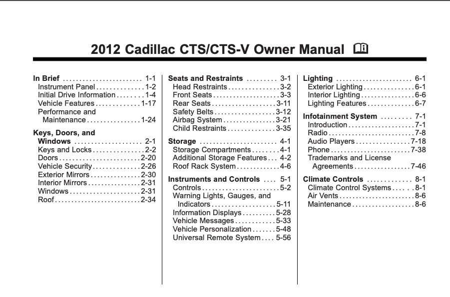 2012 Cadillac CTS Owner’s Manual Image