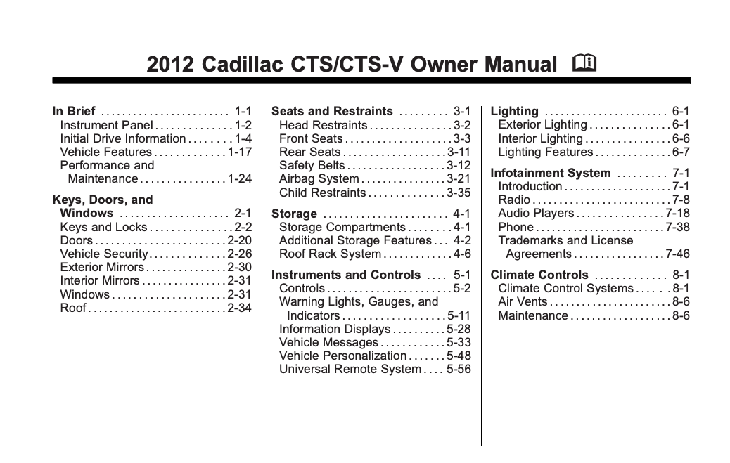 2012 Cadillac CTS-V Coupe Owner’s Manual Image