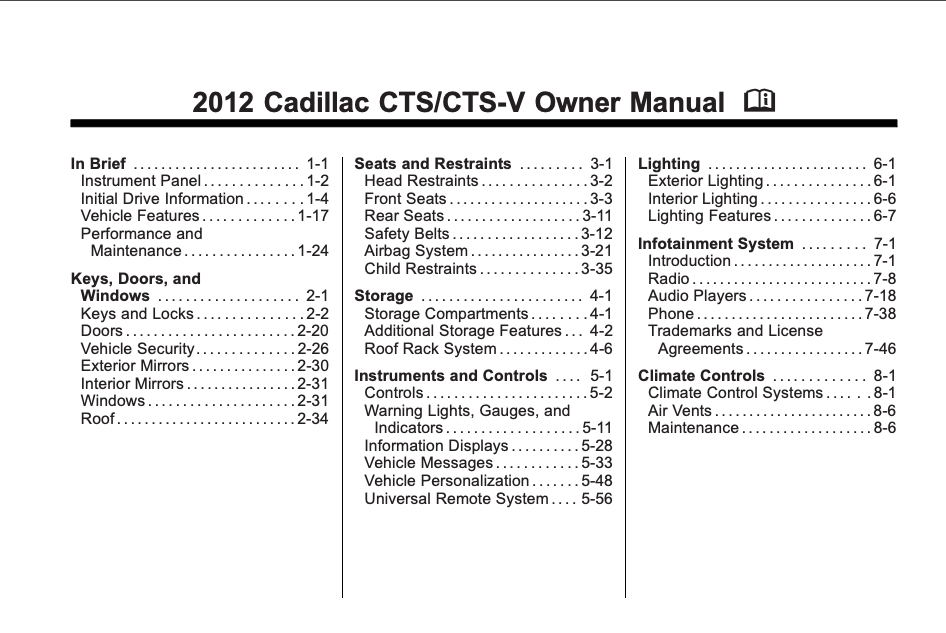 2012 Cadillac CTS Wagon Owner’s Manual Image