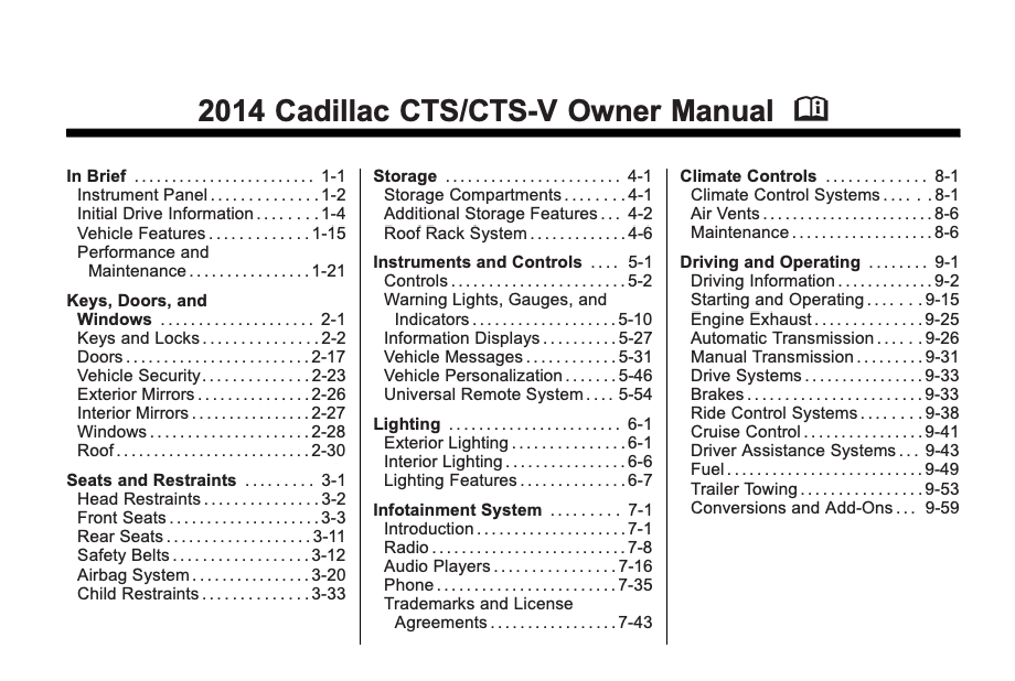 2014 Cadillac CTS-V Wagon Owner’s Manual Image