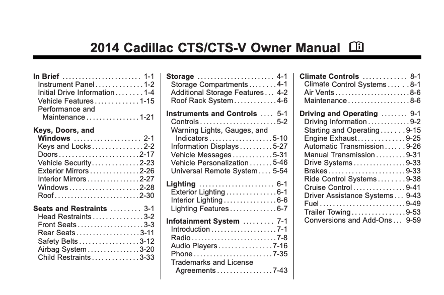 2014 Cadillac CTS-V Sedan Owner’s Manual Image