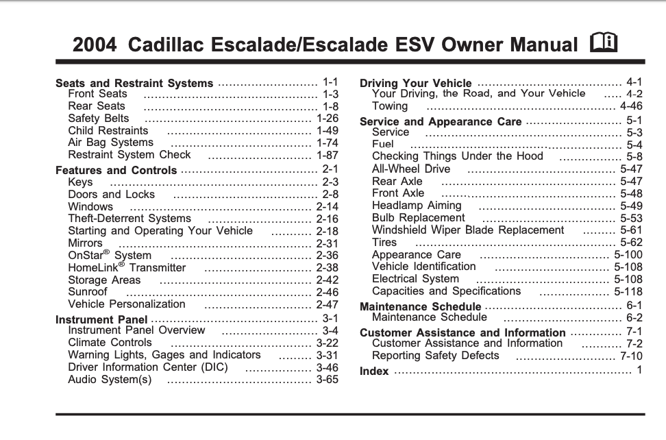 2004 Cadillac Escalade/ Escalade ESV Owner’s Manual Image