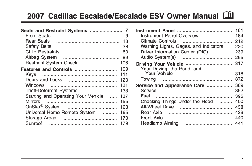 2007 Cadillac Escalade/ Escalade ESV Owner’s Manual Image