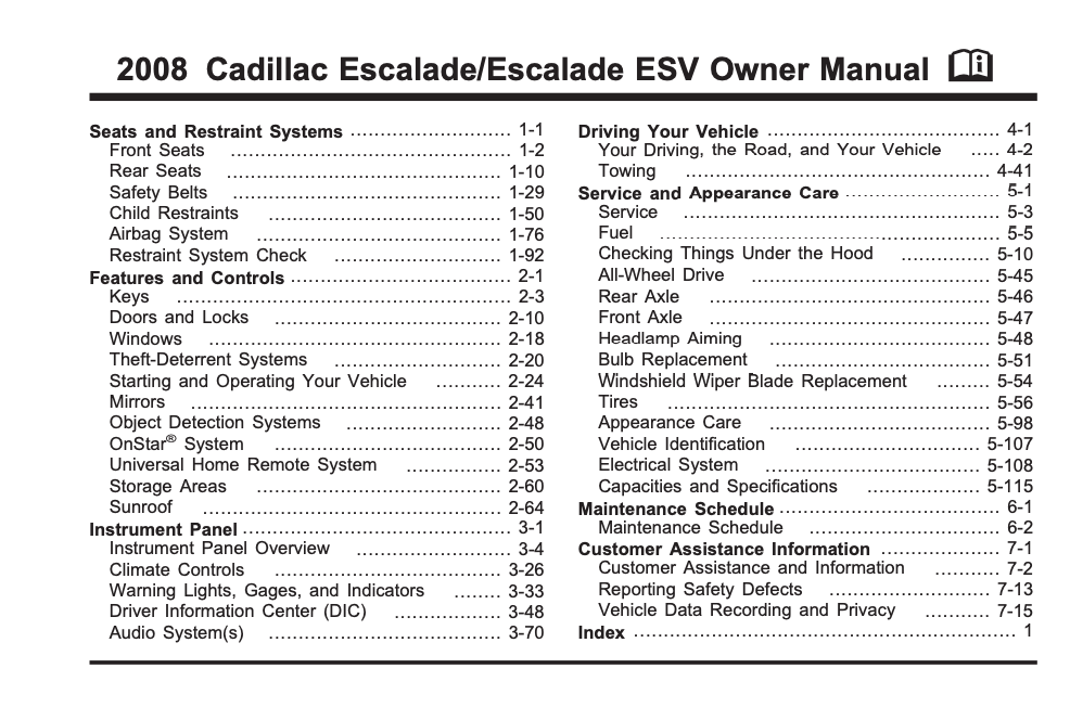 2008 Cadillac Escalade/ Escalade ESV Owner’s Manual Image
