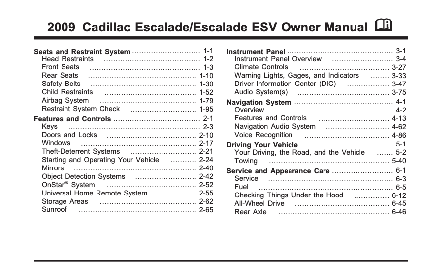 2009 Cadillac Escalade/ Escalade ESV Owner’s Manual Image