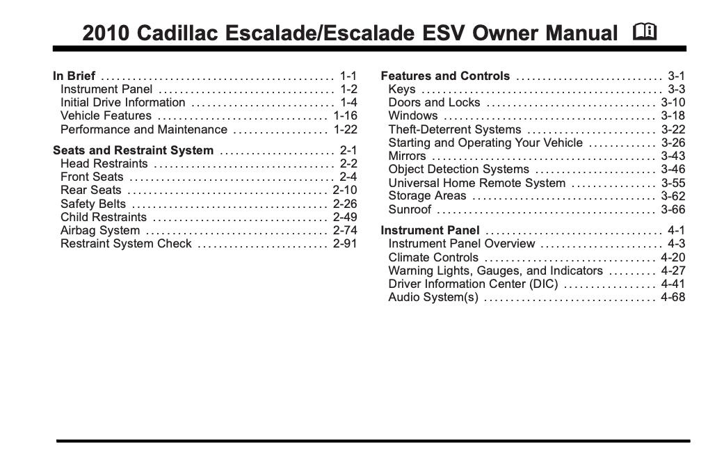2010 Cadillac Escalade/ Escalade ESV Owner’s Manual Image