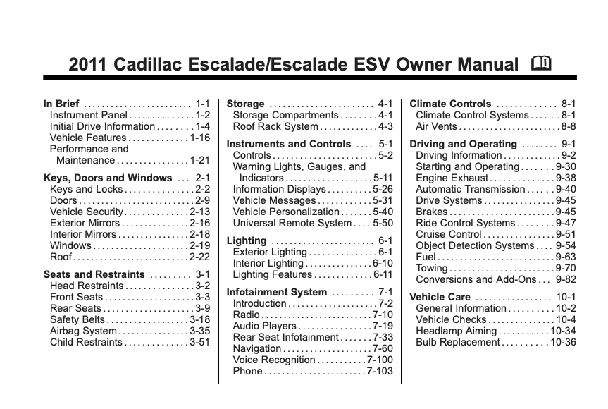 2011 Cadillac Escalade/ Escalade ESV Owner’s Manual Image