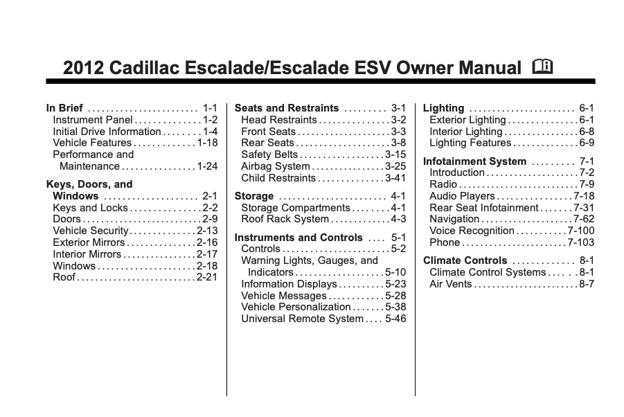 2012 Cadillac Escalade/ Escalade ESV Owner’s Manual Image