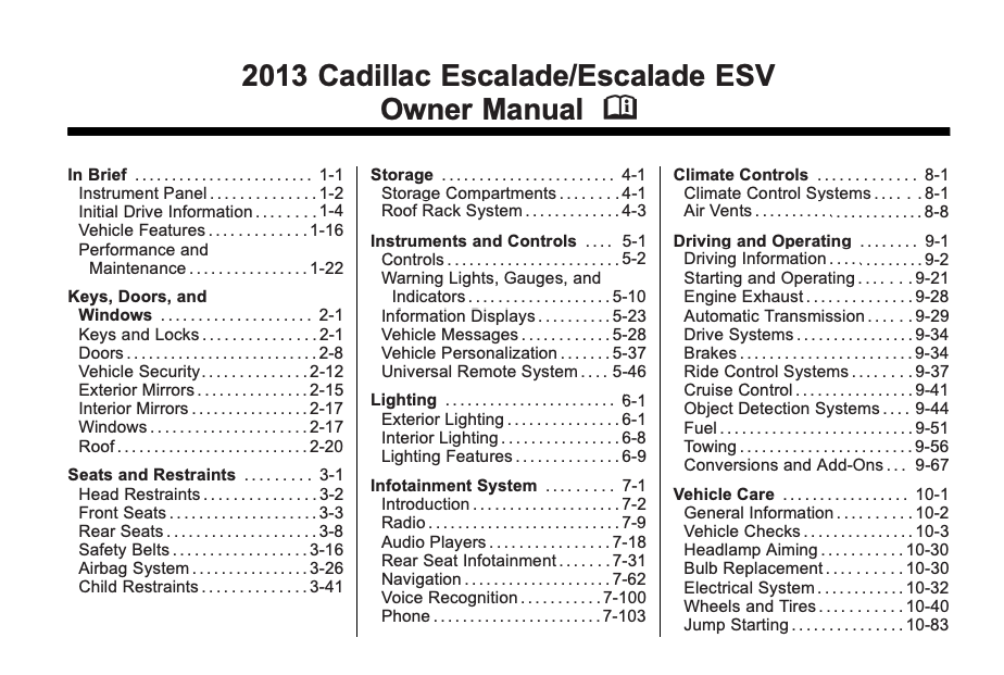 2013 Cadillac Escalade/ Escalade ESV Owner’s Manual Image