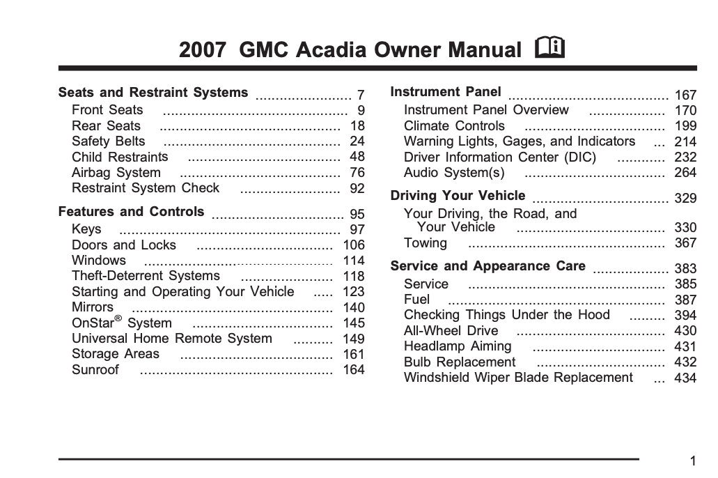 2007 GMC Acadia Owner’s Manual Image