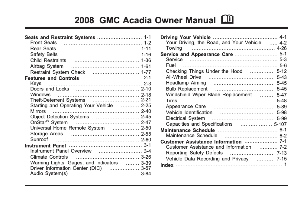 2008 GMC Acadia Owner’s Manual Image