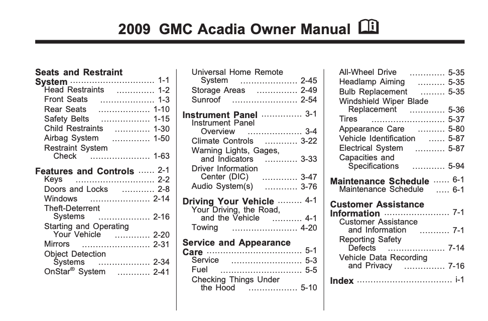 2009 GMC Acadia Owner’s Manual Image