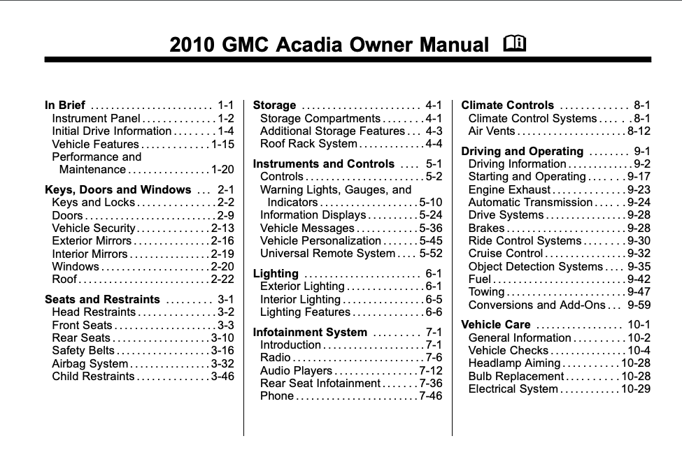 2010 GMC Acadia Owner’s Manual Image