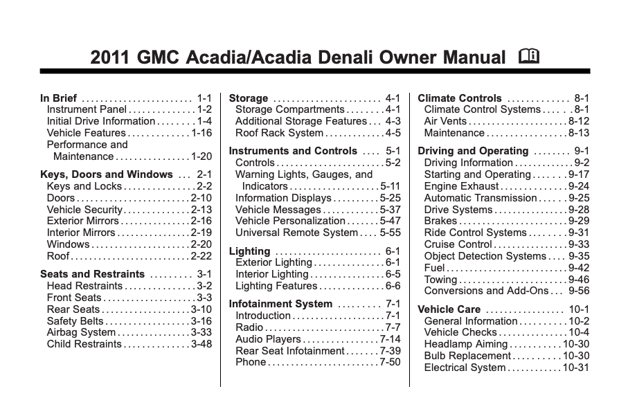 2011 GMC Acadia/Acadia Denali Owner’s Manual Image