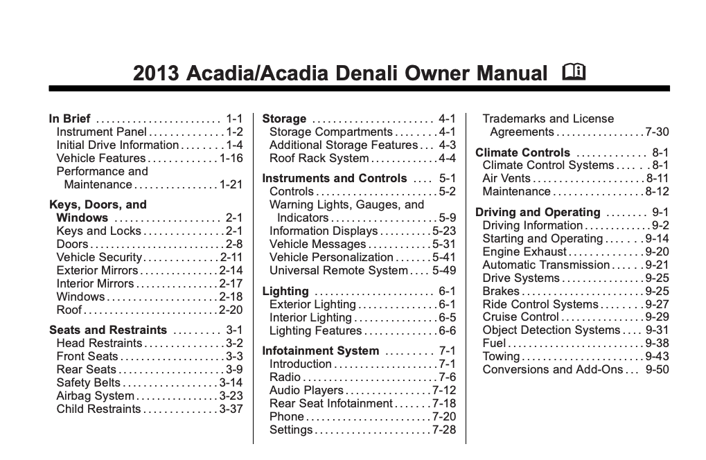 2013 GMC Acadia/Acadia Denali Owner’s Manual Image