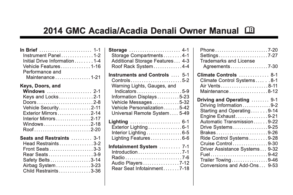 2014 GMC Acadia/Acadia Denali Owner’s Manual Image