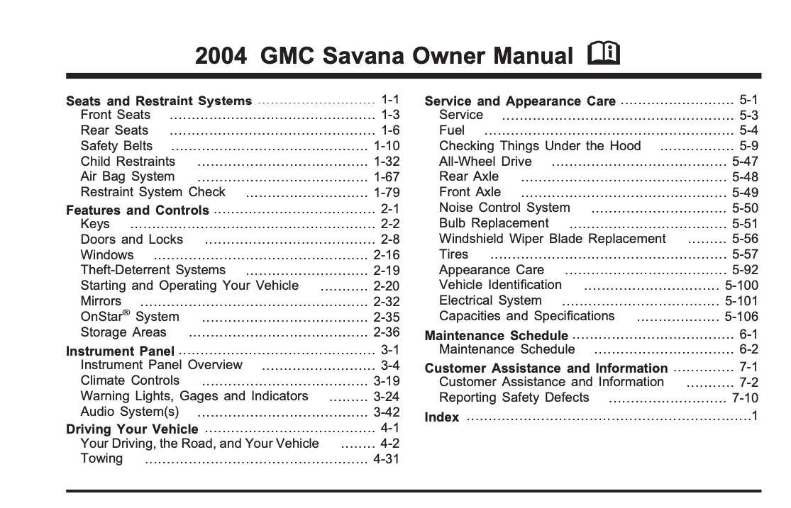 2004 GMC Savana Owner’s Manual Image